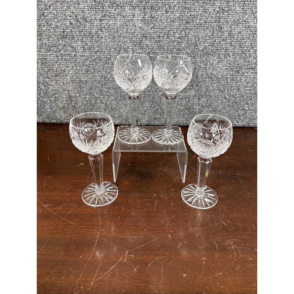 4~Vtg~Small Camelia Wine Hock Glass Crystal Clear Industries Crystal~4.5" Tall